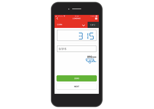 Feed app, cabine trekker, tractor, bediening weegsysteem, applicatie, smartphone